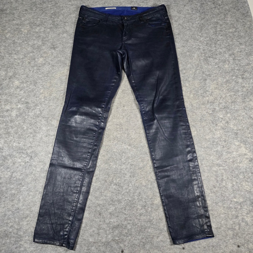 AG Adriano Goldschmied Womens Navy Blue The Legging Coated Skinny Pants 32R